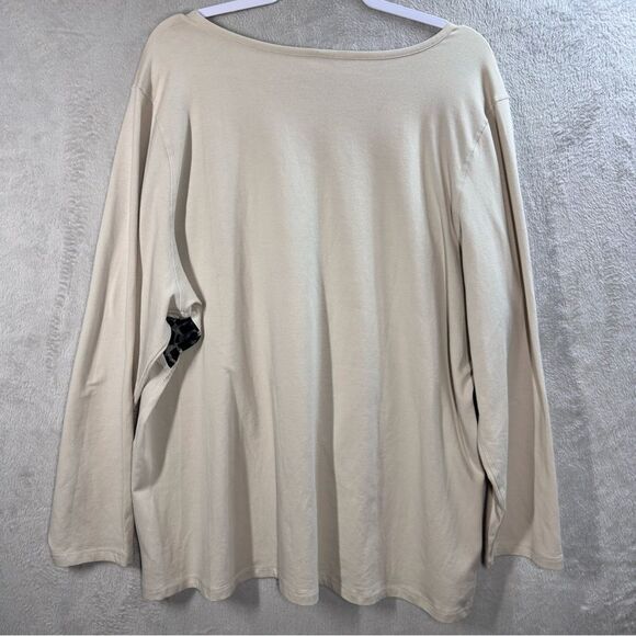 Denim & Co. Long Sleeve V-Neck Beige Top Leopard Print Accent Women’s Plus 3X - Picture 6 of 7